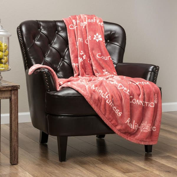 CHANASYA Yoga Rose Tan Words Print Polyester Gift Throw Blanket, 50 x 65 Inches
