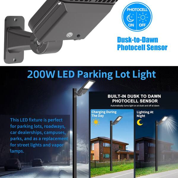 Store Set of 2 - 200W LED Parking Lot Light Photocell Outdoor Street Commercial