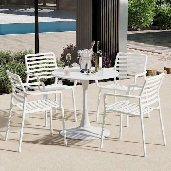 Frond and Form Outdoor All Weather White Poly Plastic Stackable Armless Patio Dining Side Chair (Set of 4)