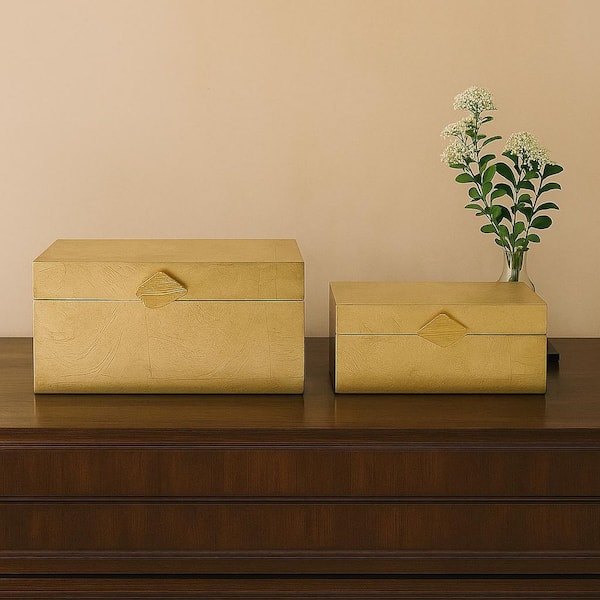 Vintiquewise Set of 2 Decorative Wooden Storage Boxes with Gold