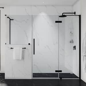 Tampa 86 7/8 in. W x 72 in. H Rectangular Pivot Frameless Corner Shower Enclosure in Black w/Buttress and Shelves