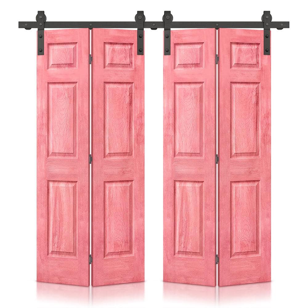 72 in. x 80 in. Hollow Core Antique Red Stain 6-Panel Composite Double Bi-Fold Barn Doors with Sliding Hardware Kit price history on PriceWatchPro