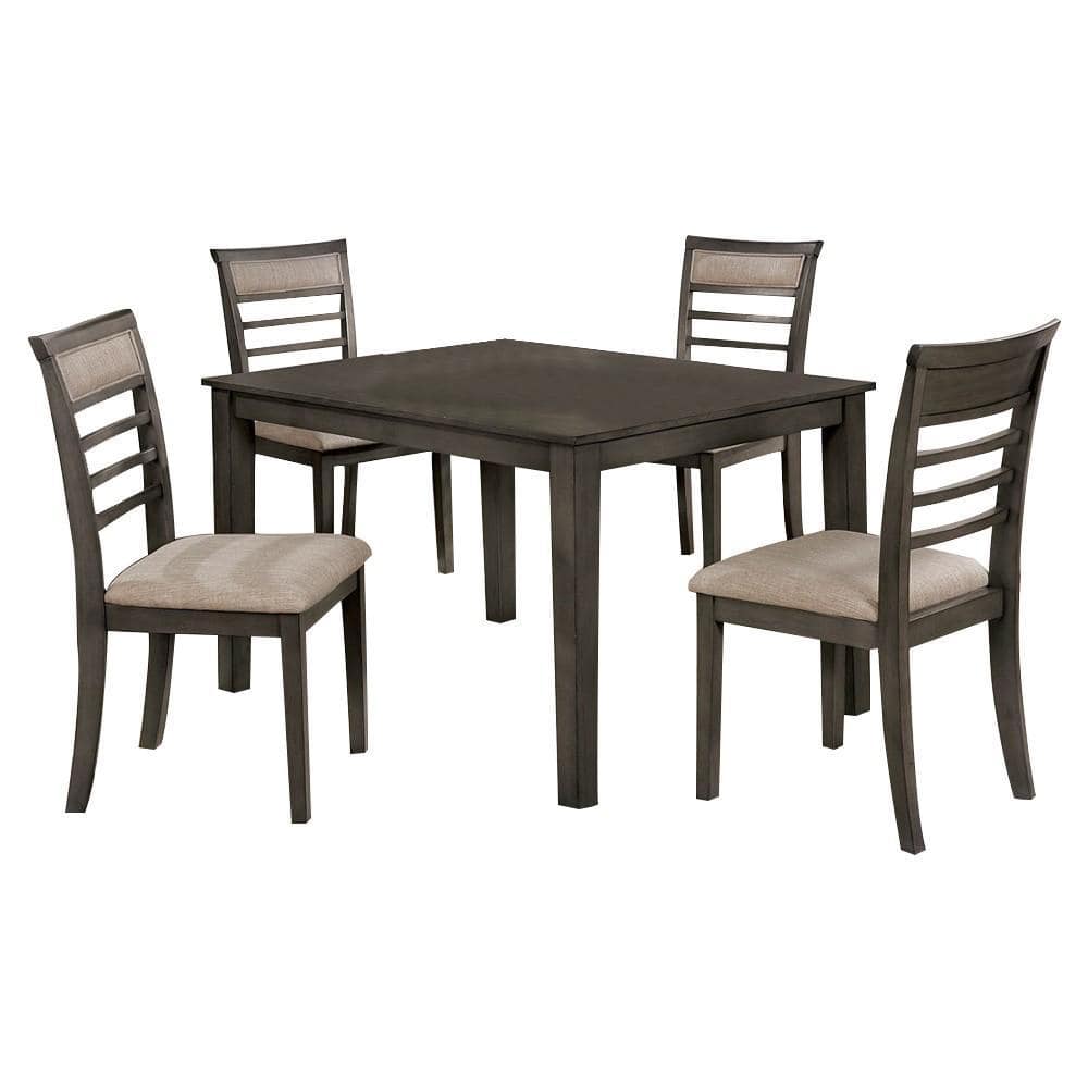 Benjara 5-Piece Square Brown Wood Top Dining Table Set (Seats 4 ...