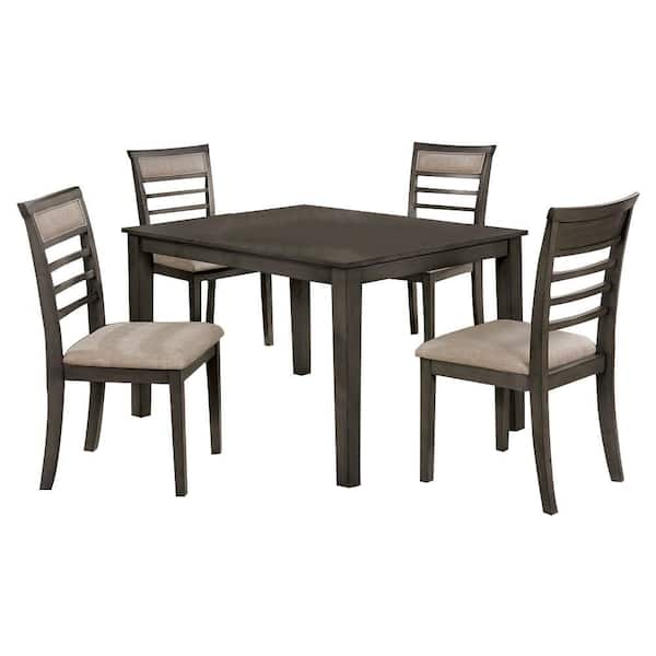 Benjara 5-Piece Square Brown Wood Top Dining Table Set (Seats 4)