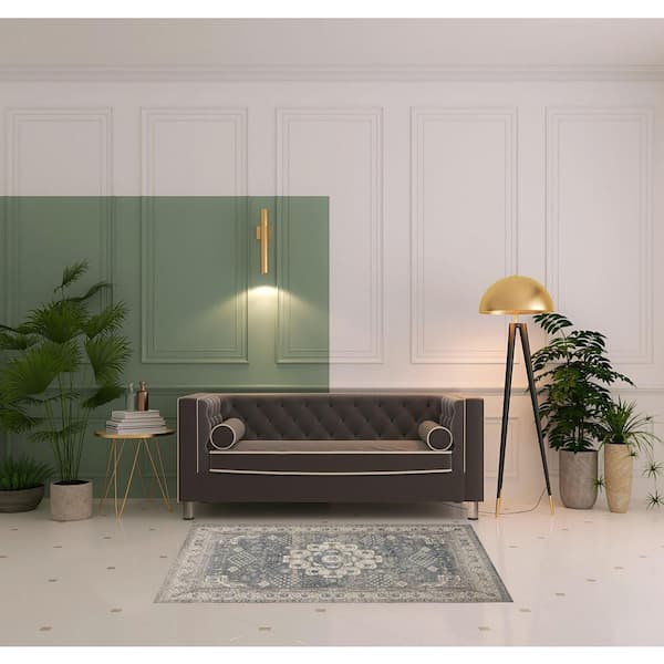 Grey and Ivory 4 ft. x 6 ft. Oriental Power Loom Non Skid Area Rug