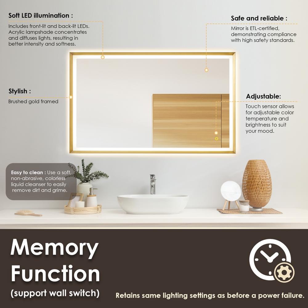 Apollo 48" Gold Aluminum LED Vanity Mirror