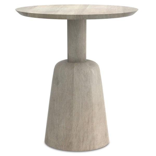 Simpli Home Finchley Solid Mango Wood 18 in. Wide Round Contemporary Side Table in White Wash, Fully Assembled