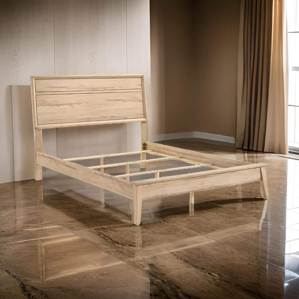 Kali Brown Wood Frame Queen Size Panel Bed with Panel Design