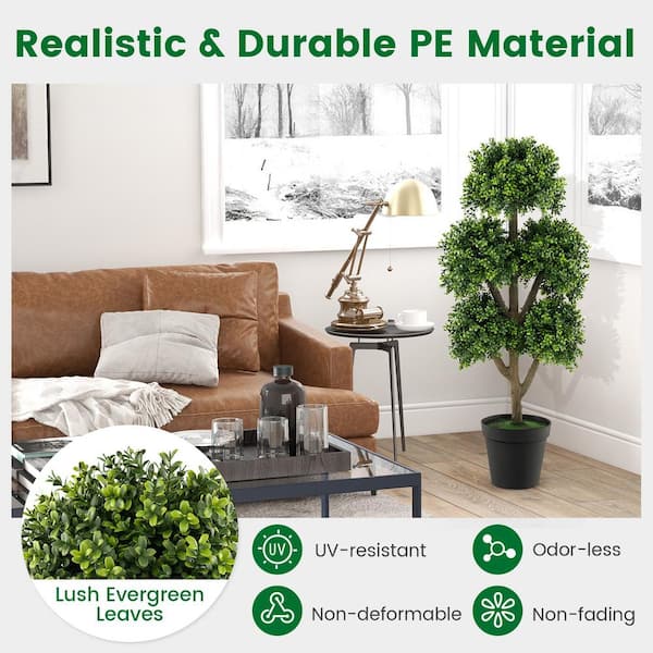 2 Ft. Artificial Topiary Tree Green Fake Topiary Ball Trees Artificial Bonsai Tree Plant In Pot (2-Pack) AJ-P220549 - The Home Depot