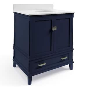 Irving 30 In. W x 22 In. D x 38 In. H Bath Vanity in Navy Blue with White Engineered Stone Vanity Top with White Basin