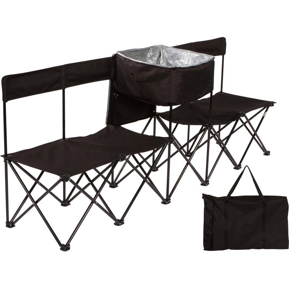 Case Included Sits 8 People Black Trademark Innovations Portable Sports Bench with Back
