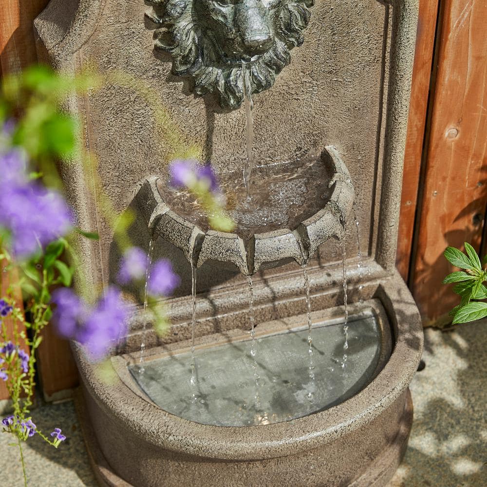 Oversized Faux Granite Lion Head Polyresin Outdoor Fountain with LED Light