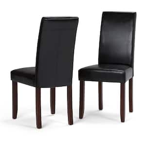 Acadian Transitional Parson Dining Chair in Midnight Black Faux Leather (Set of 2)