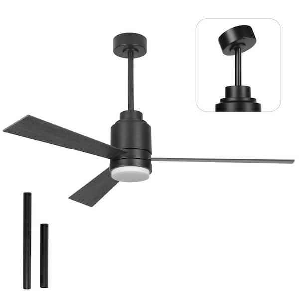 TOZING 52 in. LED Black and Brown Indoor Ceiling Fan with Light, Quiet DC Motor,3-Color Dimmable, for Sloped Ceiling, 2-Downrod