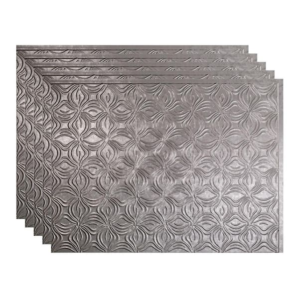 Fasade 18.25 in. x 24.25 in. Lotus Vinyl Backsplash Panel in Galvanized Steel (5-Pack)