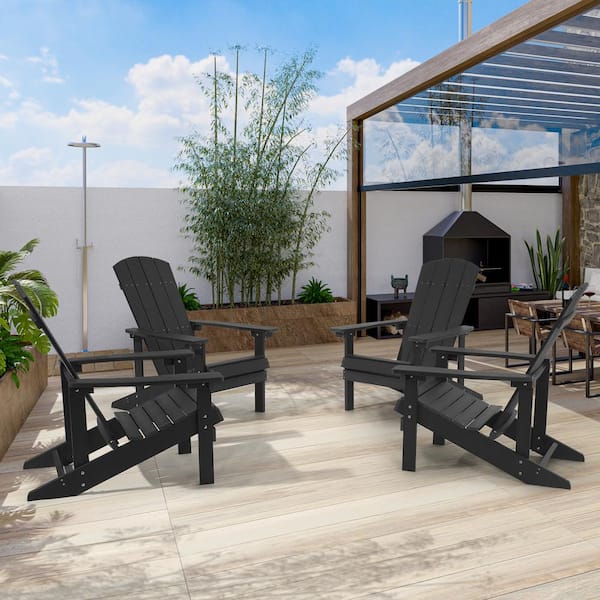 Sonkuki Black Recyled Plastic Weather Resistant Outdoor Patio Adirondack Chair (Set of 4)