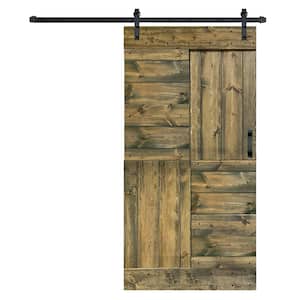 S Series 42 in. x 84 in. Aged Barrel Finished DIY Solid Wood Sliding Barn Door with Hardware Kit