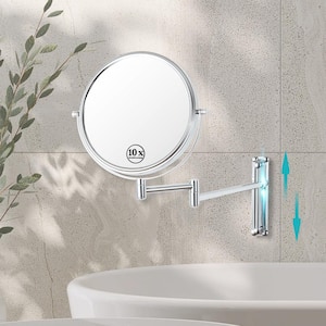 8 in. W x 8 in. H Round 10 Magnifying Height Adjustable Telescopic Wall Mounted Bathroom Makeup Mirror in Chrome