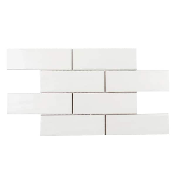 2 in. x 8 in. Subway Brick White 10.625 in. x 15.875 in. Matte and Glossy Ceramic Mosaic Wall Tile (8.2 sq. ft. /Case)