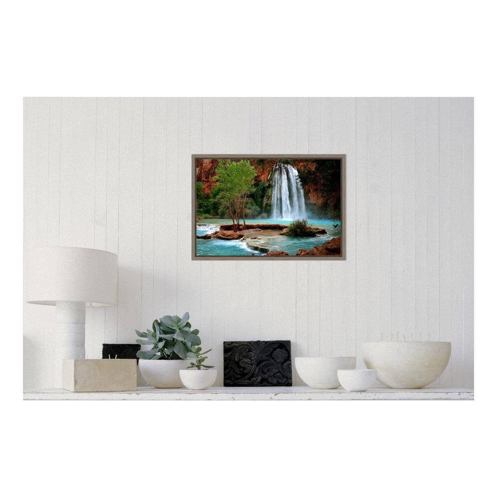 Havasu Falls Landscape Framed Canvas Wall Art in Gray