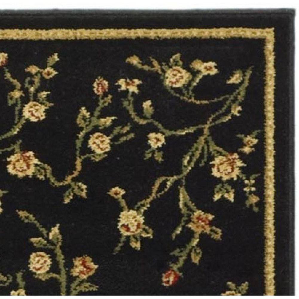 Black Floral Synthetic Low Pile Runner Rug