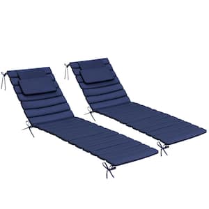 20.9 in.  x 70.9 in.  Multi-Piece Outdoor Chaise Lounge Cushions with Headrest in Navy Blue (2-Pack)
