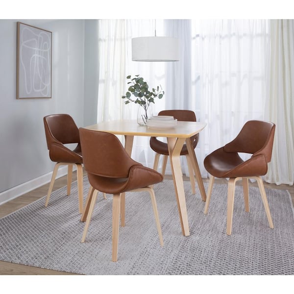 Lumisource Fabrico Camel Faux Leather and Natural Wood Side Chair (Set of 2)