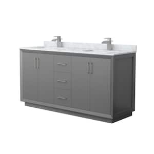 Strada 66 in. W x 22 in. D x 35 in. H Double Bath Vanity in Dark Gray with White Carrara Marble Top