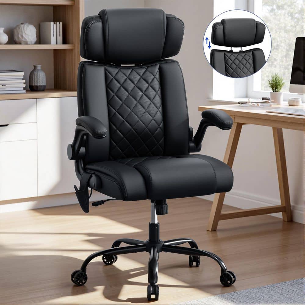 Heavy Duty Faux Leather Executive Chair with Adjustable Headrest, Ergonomic Office Chair in Black with Flip-Up Armrests price history on PriceWatchPro