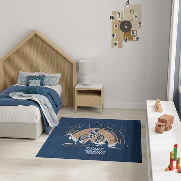 Imagination Blue 4 ft. x 5 ft. Graphic Contemporary Area Rug