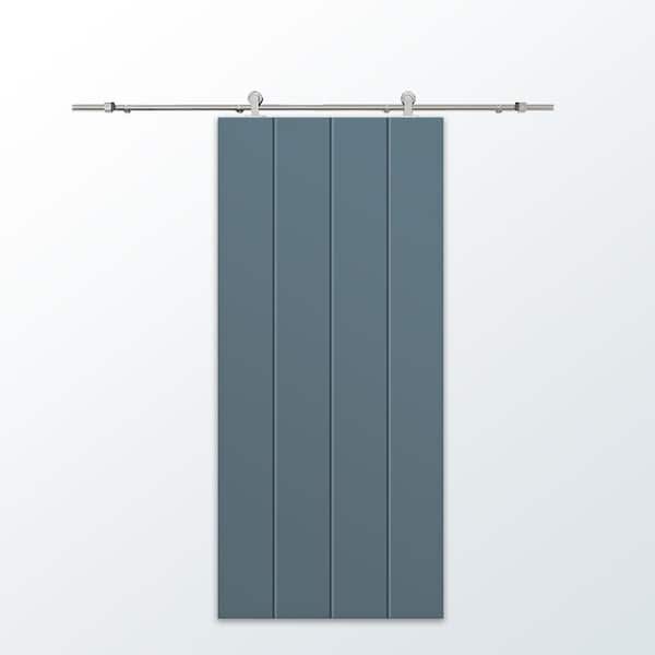 CALHOME 30 in. x 96 in. Dignity Blue Painted Composite MDF Paneled Interior Sliding Barn Door with Hardware Kit