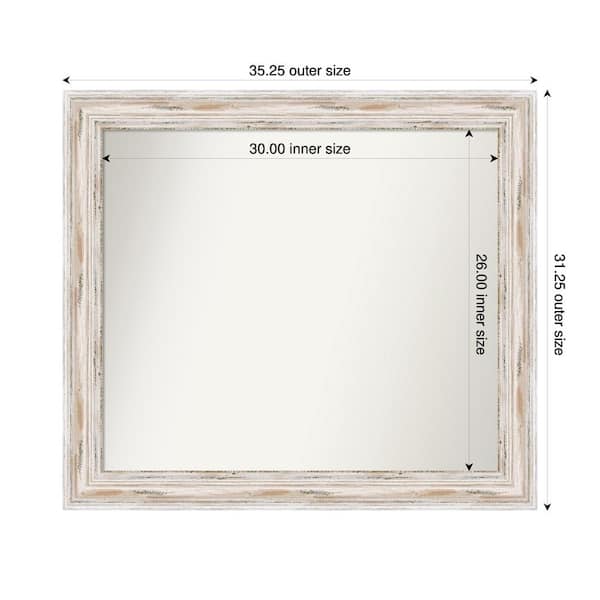 Amanti Art Alexandria Whitewash 35.25 in. x 31.25 in. Custom Non-Beveled Wood Framed Bathroom Vanity Wall Mirror