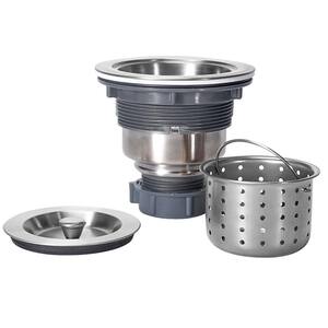 3.85 in. H x 4.45 in. W x 4.45 in. D Kitchen Sink Drain Assembly Kit in Silver with Strainer Basket and Sealing Lid