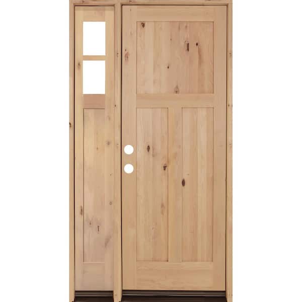 Krosswood Doors 56 in. x 96 in. Knotty Alder 3Panel Right-Hand/Inswing Clear Glass Unfinished Wood Prehung Front Door with Left Sidelite