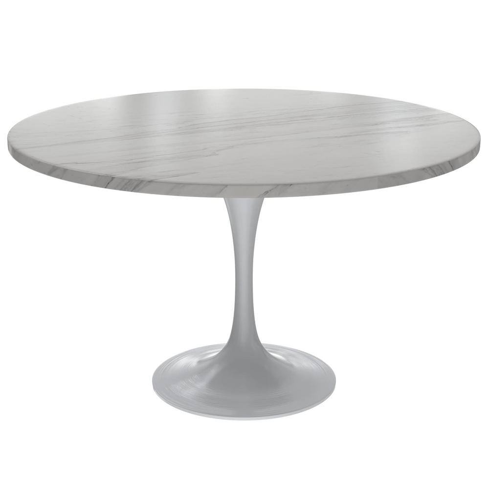 Verve Modern White Round Sintered Stone 48" with Pedestal Base Dining Table 4 Seater, White