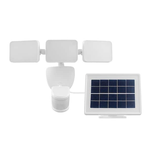 Defiant 180° White Motion Sensor Solar Outdoor Exterior 3-Head Motion Activated LED Security Flood Light 2100 Lumens