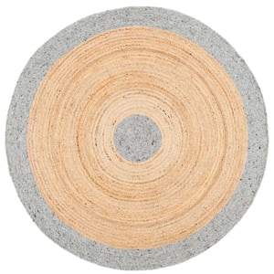 Braided Gray/Natural 4 ft. x 4 ft. Round Solid Border Area Rug