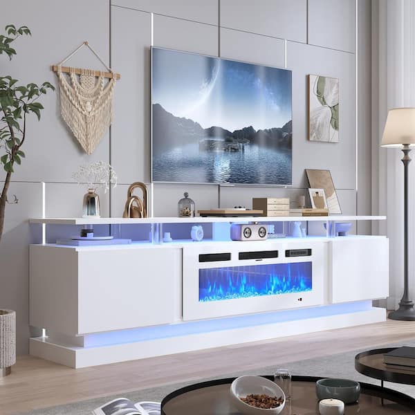 SHARP ストーブ ホワイト Sizzim 80 in. Freestanding Electric Fireplace TV Stand with