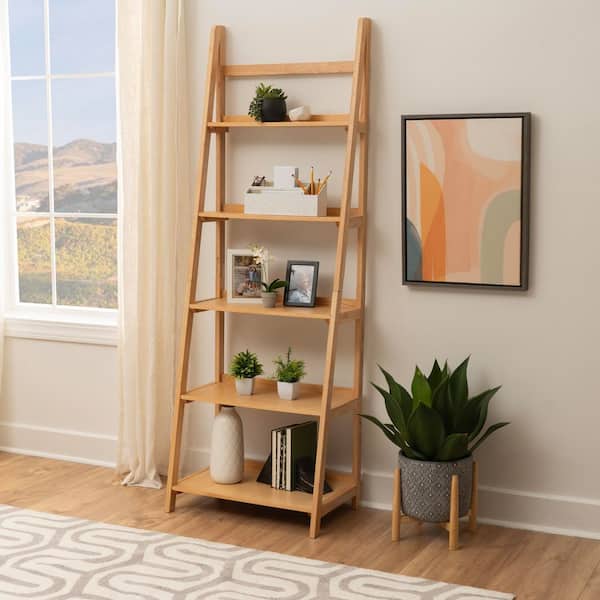 Linon Home Decor Breville 72 in. Tall Natural Wood 5-Shelf Ladder