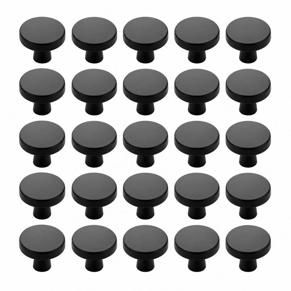 25-Pack 1.25 in. Solid Round Drawer Pulls, Matte Black Kitchen Cabinet Knobs, Dresser Drawer Knobs, Cabinet Hardware