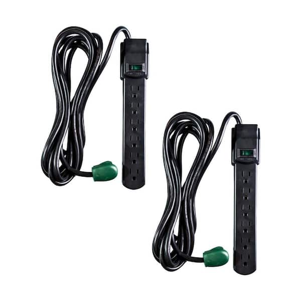 GoGreen Power 6-Outlet Surge Protector with 6 ft. Cord, Black (2-Pack)