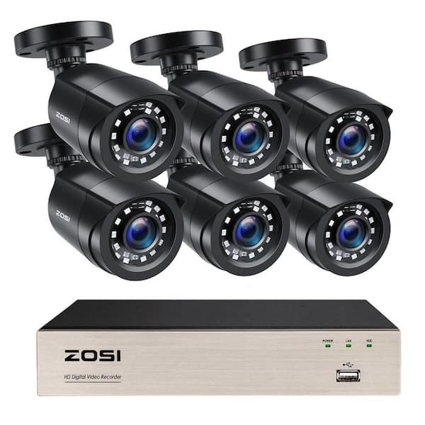 8-Channel H. 265+ 2MP DVR Home Security Camera System with 6 1080P FHD Wired Outdoor Bullet Cameras