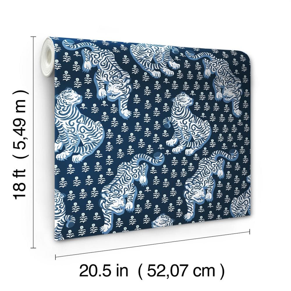 Navy and White Tiger Queen Peel & Stick Wallpaper