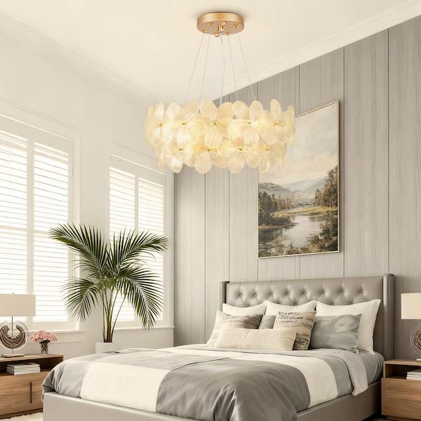 ARISKEEN 20 in. 6-Light Gold Glass Flower Chandelier, Modern