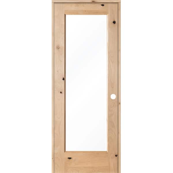 Krosswood Doors 28 in. x 80 in. Krosswood Rustic Knotty Alder 1-Lite with Solid Core Left-Hand Wood Single Prehung Interior Door