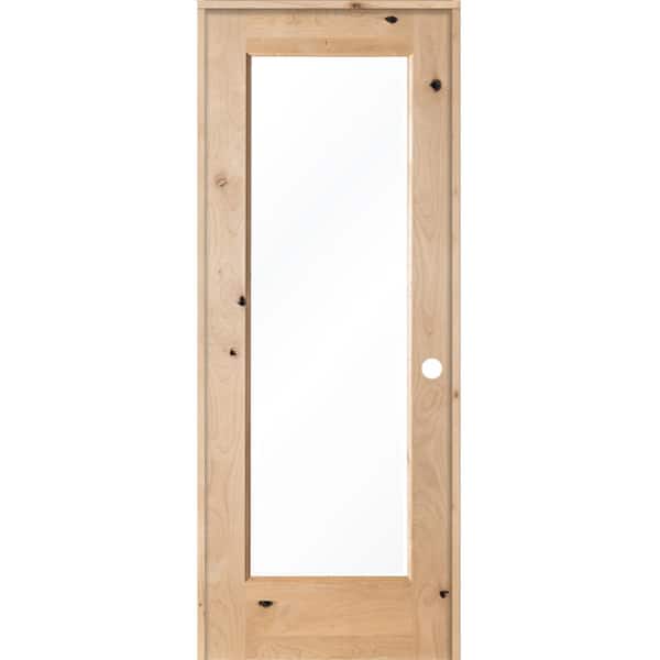 Krosswood Doors 30 in. x 80 in. Rustic Knotty Alder 1-Lite with Solid Core Left-Hand Wood Single Prehung Interior Door