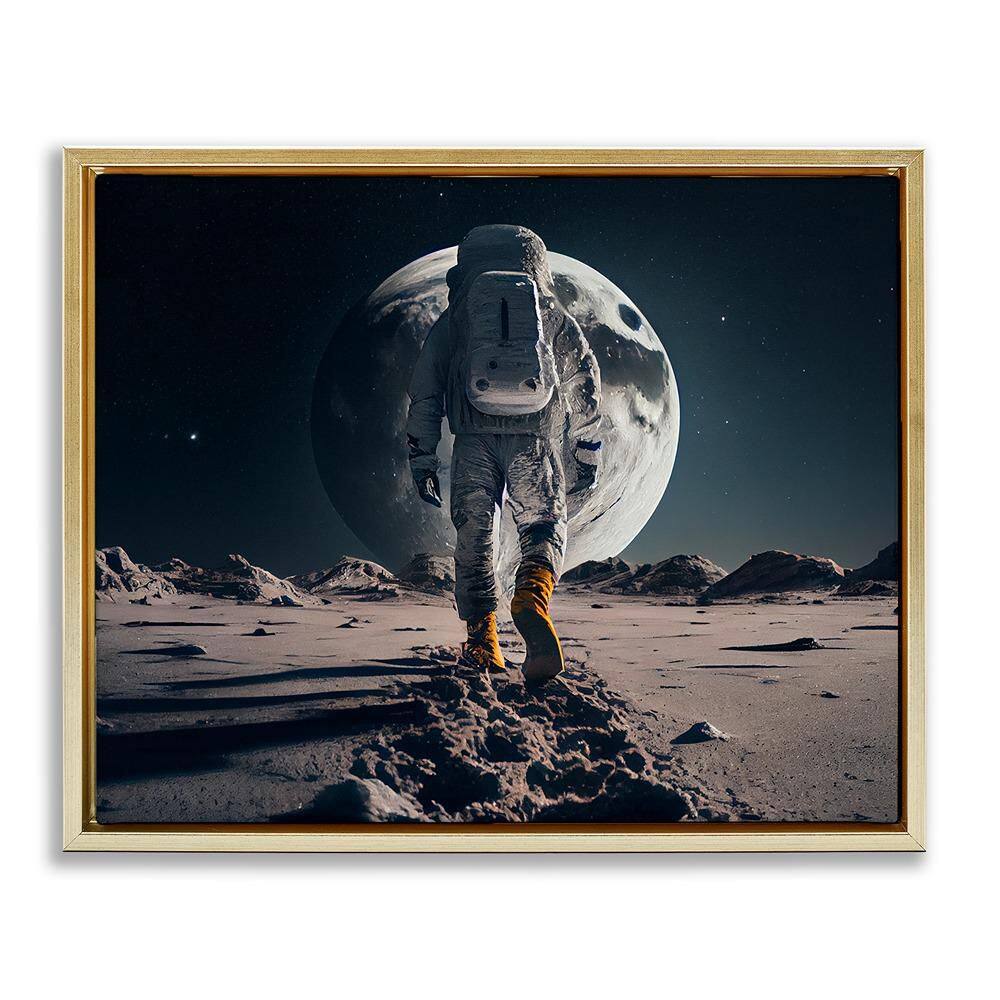 Man On Moon Outer Space Astronaut by CyberGeek Design 1 Piece Gold Floater Frame Graphic Art Print 25 in. x 31 in. price history on PriceWatchPro