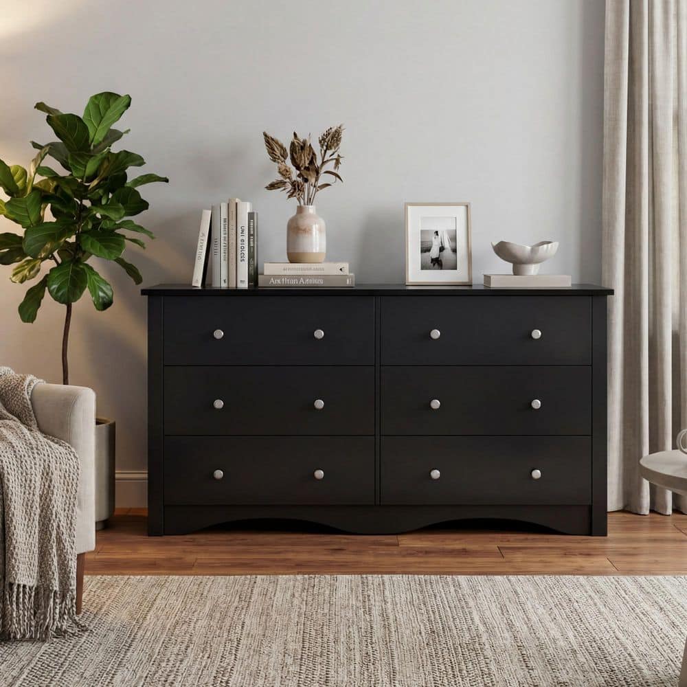 "47.2"" Curved Base 6-Drawer MDF Dresser with Metal Knobs, Black" price history on PriceWatchPro
