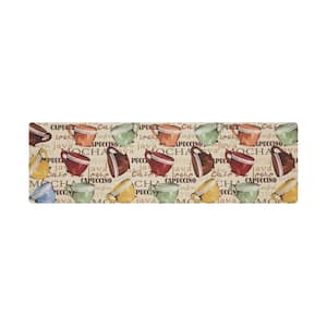 Coffee Cup Party Beige 17.5 in. x 60 in. Global Synthetic Kitchen Mat