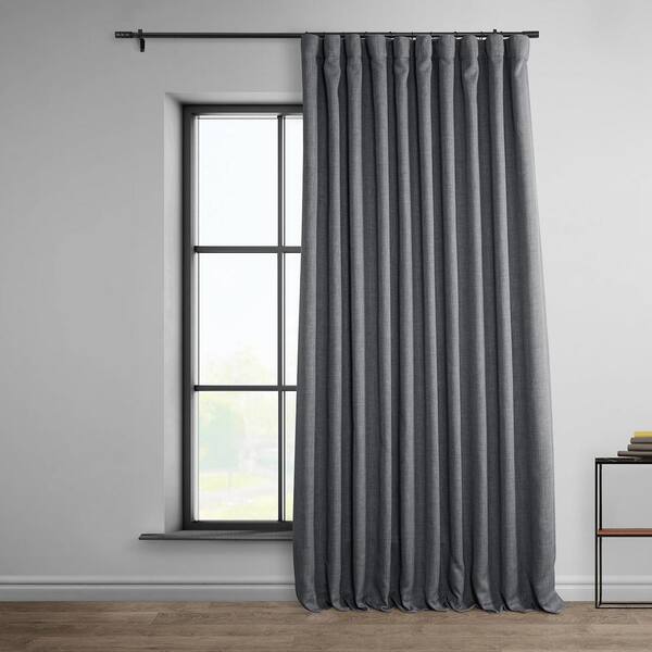 Exclusive Fabrics & Furnishings Dark Gravel Green Faux Linen Extra Wide Room Darkening Curtain - 100 in. W X 84 in. L (1 Panel)